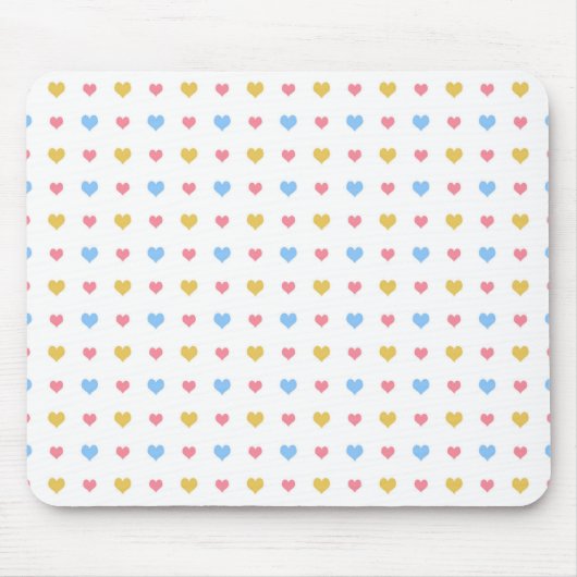 Tiny Colorful Hearful Pattern Pink Blau Gelb Mousepad (Vorne)