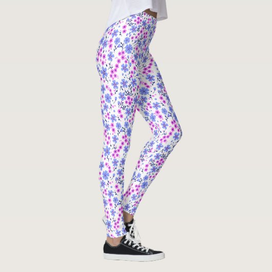 Tiny cute white blue pink floral pattern leggings (Rechts)
