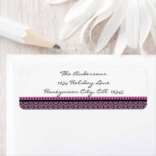 Tiny Damask Black & Bright Pink Address Labels #2 (Insitu)
