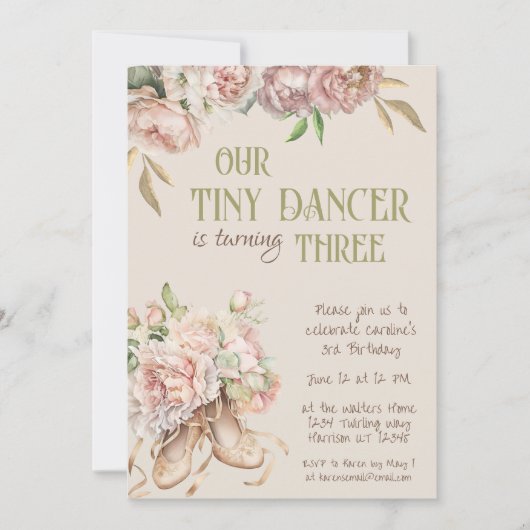 Tiny Dancer Ballet Dritter Geburtstag Einladung (Vorderseite)