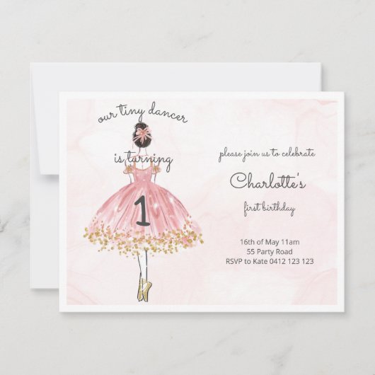 Tiny Dancer Pink Ballet Dancer Einladung (Vorderseite)
