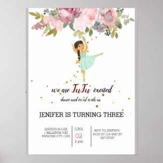 Tiny Dancer | Pink Floral Ballet Geburtstagsparty Poster
