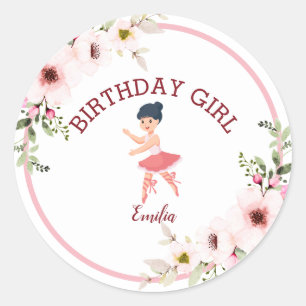 Tiny Dancer Pink Floral Ballet Geburtstagsparty Runder Aufkleber
