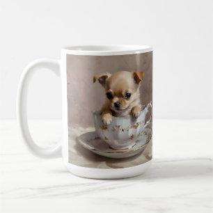 Tiny Delight: Chihuahua Puppy in einem Teacup Kaffeetasse