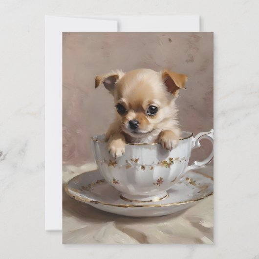 Tiny Delight: Chihuahua-Welpe in einem Teacup, Einladung (Rückseite)