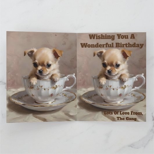 Tiny Delight: Chihuahua-Welpe in einem Teacup, Karte (Innenseite)