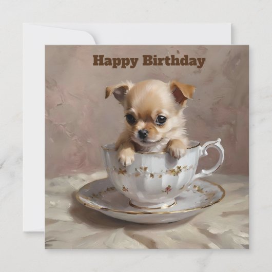 Tiny Delight: Chihuahua-Welpe in einem Teacup, Karte (Vorderseite)