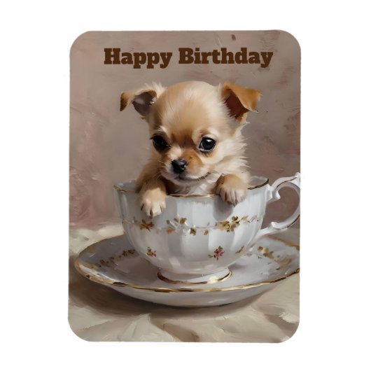 Tiny Delight: Chihuahua-Welpe in einem Teacup, Magnet (Vertikal)