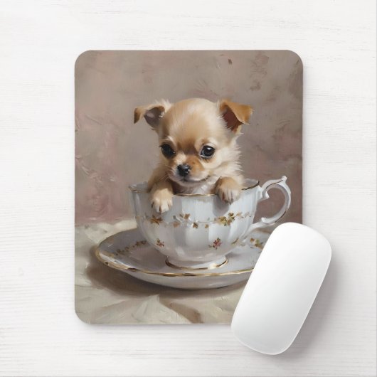 Tiny Delight: Chihuahua-Welpe in einem Teacup, Mousepad (Mit Mouse)
