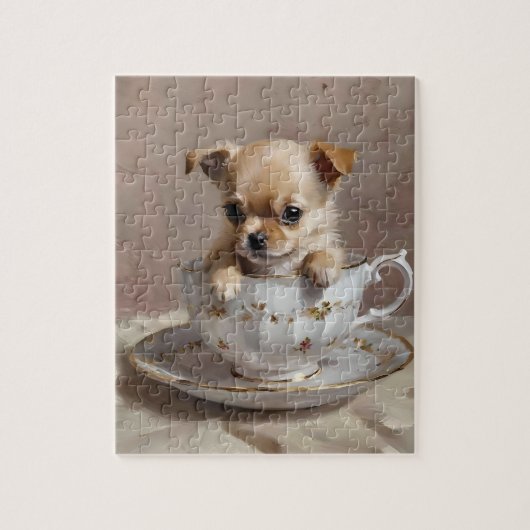 Tiny Delight: Chihuahua-Welpe in einem Teacup, Puzzle (Vertikal)