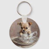 Tiny Delight: Chihuahua-Welpe in einem Teacup, Schlüsselanhänger (Rückseite)