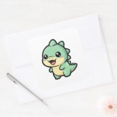 Tiny Dinosaur – Cute Kawaii Illustration Quadratischer Aufkleber (Umschlag)