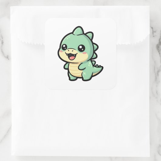 Tiny Dinosaur – Cute Kawaii Illustration Quadratischer Aufkleber (Tasche)