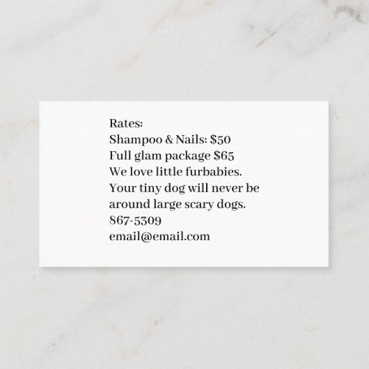 Tiny Dog Grooming Service Visitenkarte (Rückseite)