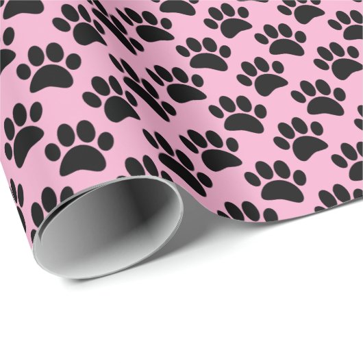 Tiny Dog Paw Print Pattern In Black and Pink Geschenkpapier (Rolleneckpunkt)