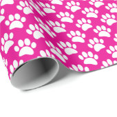 Tiny Dog Paw Print Pattern In White and Hot Pink Geschenkpapier (Rolleneckpunkt)