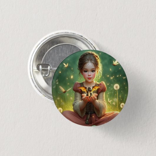 Tiny Dragon Keeper mit Schmetterlingen Button (Vorne & Hinten)