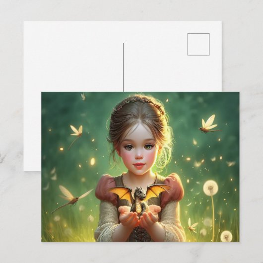 Tiny Dragon Keeper mit Schmetterlingen Postkarte (Vorne/Hinten)