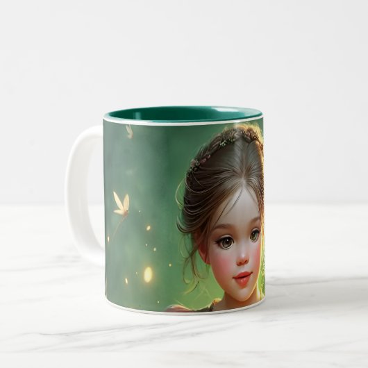 Tiny Dragon Keeper mit Schmetterlingen Zweifarbige Tasse (Vorderseite Links)