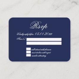 Tiny Elegant Minimal Navy Blue Wedding RSVP Begleitkarte