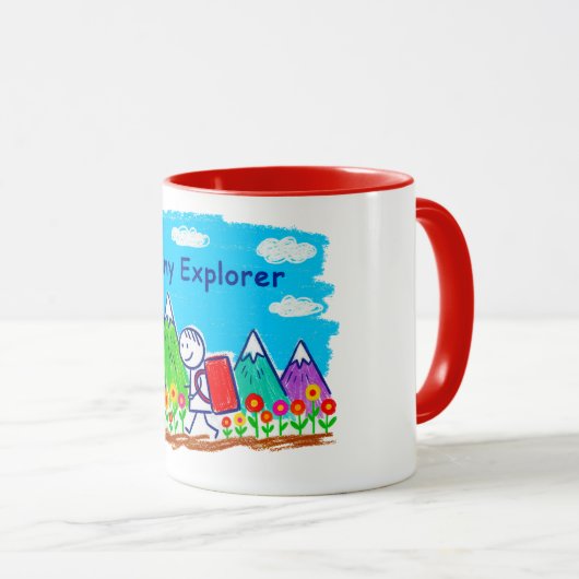 Tiny Explorer Stick Figure Hiking Illustration Tasse (VorderseiteRechts)