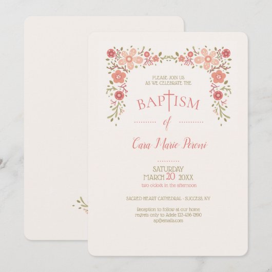 Tiny Florals Taufe Einladung (Vorne/Hinten)