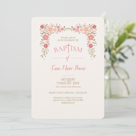 Tiny Florals Taufe Einladung (Stehend Vorderseite)