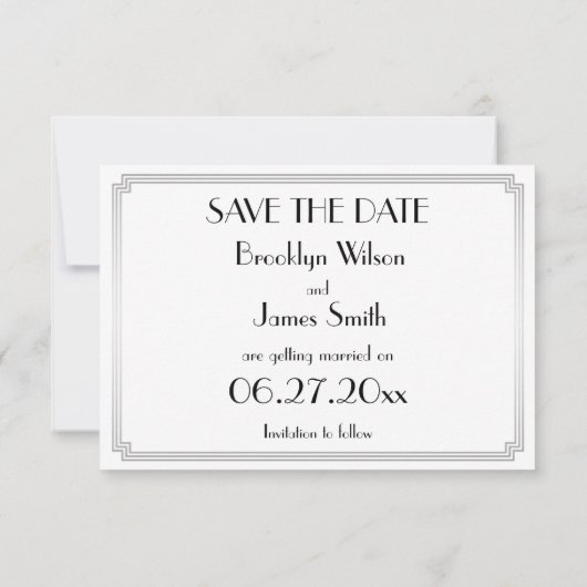 Tiny Gatsby Art Deco Silver Wedding speichern das Save The Date (Rückseite)