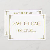 Tiny Gatsby Gold Art Deco Save the Date Karte (Vorne/Hinten)