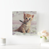 Tiny Ginger Kitten Quadratische Wanduhr (Zuhause)