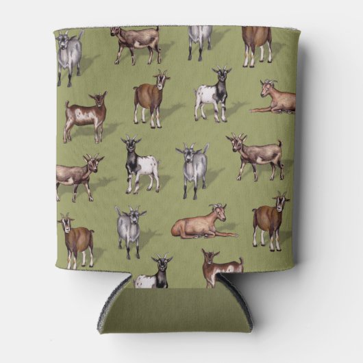 Tiny Goats on Green - Goat Herd Pattern Dosenkühler (Vorderseite)