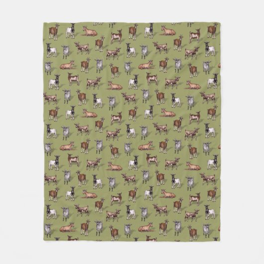 Tiny Goats on Green - Goat Herd Pattern Fleecedecke (Vorderseite)