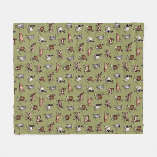 Tiny Goats on Green - Goat Herd Pattern Fleecedecke (Vorderseite (Horizontal))