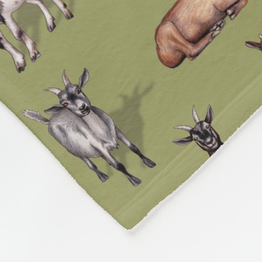 Tiny Goats on Green - Goat Herd Pattern Fleecedecke (Ecke)