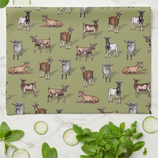 Tiny Goats on Green - Goat Herd Pattern Geschirrtuch (Gefaltet)