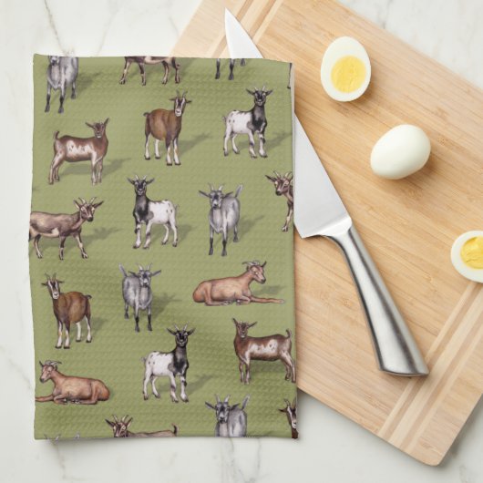 Tiny Goats on Green - Goat Herd Pattern Geschirrtuch (Viertel Falte)