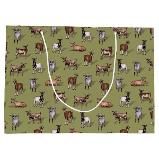 Tiny Goats on Green - Goat Herd Pattern Große Geschenktüte (Rückseite)