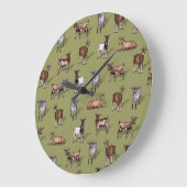 Tiny Goats on Green - Goat Herd Pattern Große Wanduhr (Winkel)