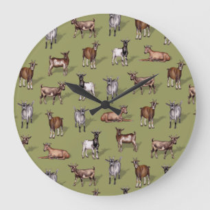 Tiny Goats on Green - Goat Herd Pattern Große Wanduhr