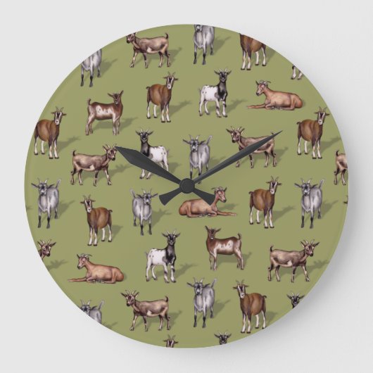 Tiny Goats on Green - Goat Herd Pattern Große Wanduhr (Vorderseite)