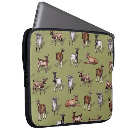 Tiny Goats on Green - Goat Herd Pattern Laptopschutzhülle (Vorne Rechts)