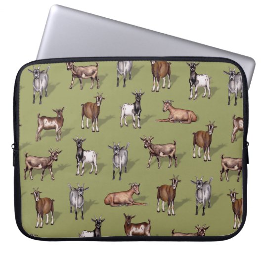 Tiny Goats on Green - Goat Herd Pattern Laptopschutzhülle (Vorderseite)