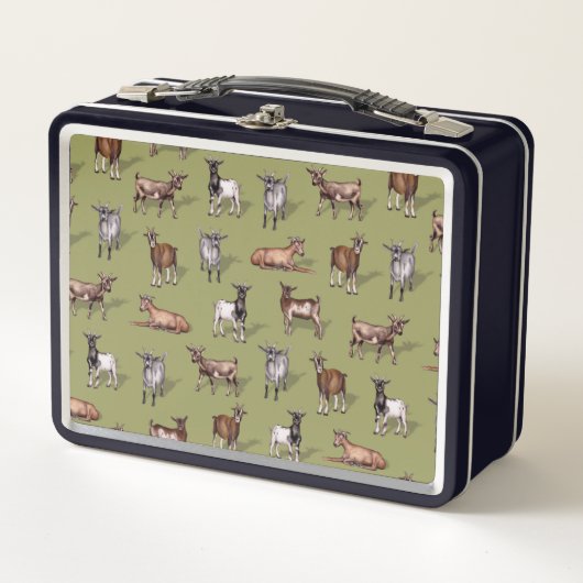 Tiny Goats on Green - Goat Herd Pattern Metall Brotdose (Vorderseite)