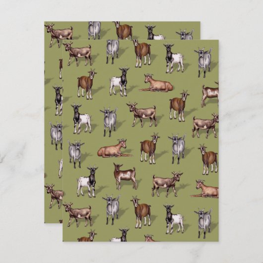 Tiny Goats on Green - Goat Herd Pattern Mitteilungskarte (Vorne/Hinten)