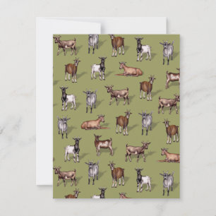 Tiny Goats on Green - Goat Herd Pattern Mitteilungskarte