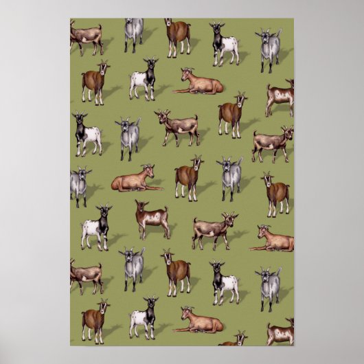 Tiny Goats on Green - Goat Herd Pattern Poster (Vorne)