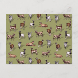 Tiny Goats on Green - Goat Herd Pattern Postkarte