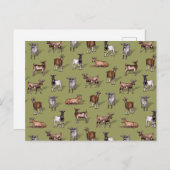 Tiny Goats on Green - Goat Herd Pattern Postkarte (Vorne/Hinten)