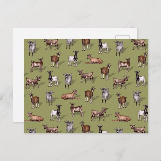 Tiny Goats on Green - Goat Herd Pattern Postkarte (Vorne/Hinten)