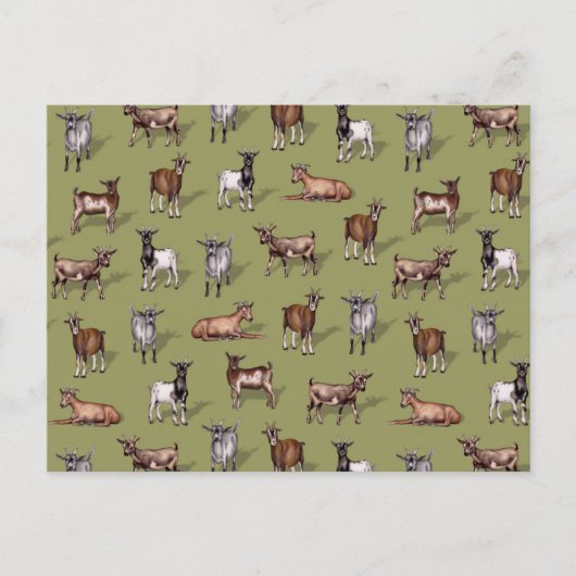 Tiny Goats on Green - Goat Herd Pattern Postkarte (Vorderseite)